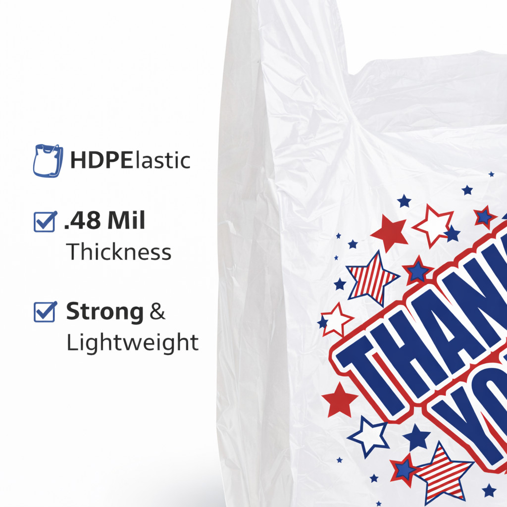 Americana Thank You T-Shirt Bags 11.5x6x21 Plastic Grocery Shopping 0.48 mil