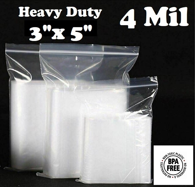 100 – 3″ x 5″ ZIP SEAL TOP LOCK BAGS CLEAR 4 MIL PLASTIC RECLOSABLE MINI BAGGIES