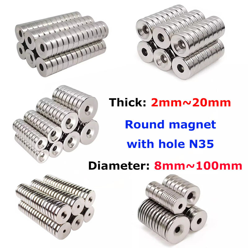 NdFeB Round Hole Strong Magnet Dia 8mm~100mm Rare Earth High Strength Magnet