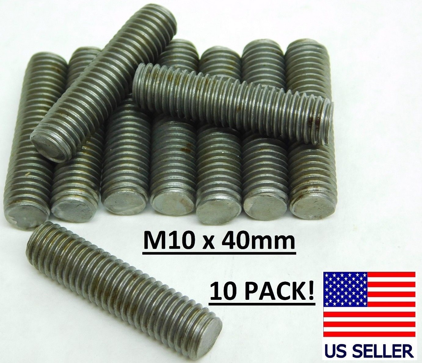 10 Pcs! Plain Steel M10 1.5 x 40mm Full Right Thread Threaded Rod Screws Bolt NH