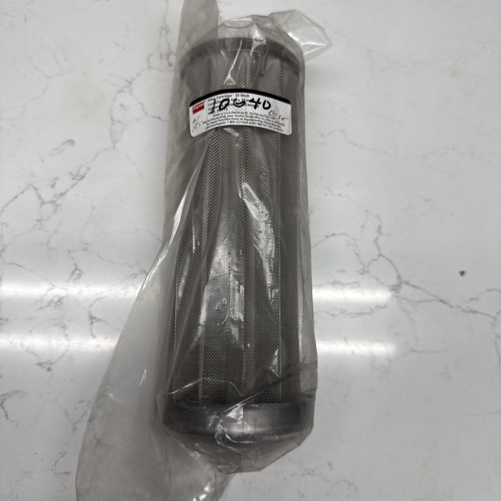 DAYTON 2MYT5 Filter Cartridge 30 Mesh Stainless Steel 110 Cu In 100 GPM New
