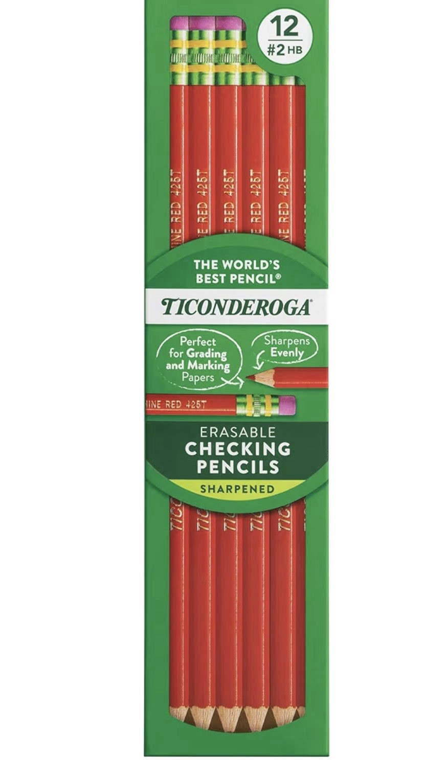 Ticonderoga Erasable Checking Pencils with Eraser Carmine Red Lead Dozen