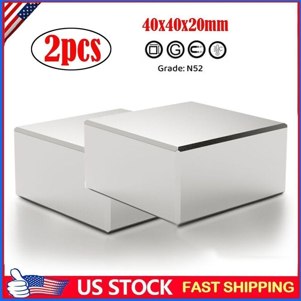 2pcs Big Block Neodymium Magnets Super Strong Large Magnet 40x40x20mm Rare Earth