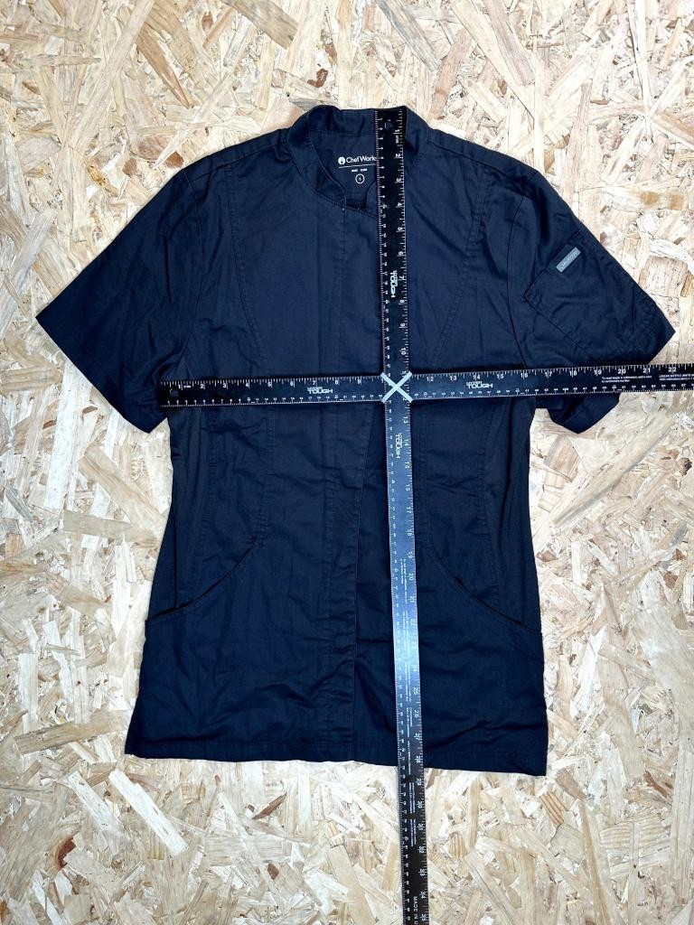 Chef Works Womens Black Short Sleeve Chef Coat Jacket Size Small Snap Front