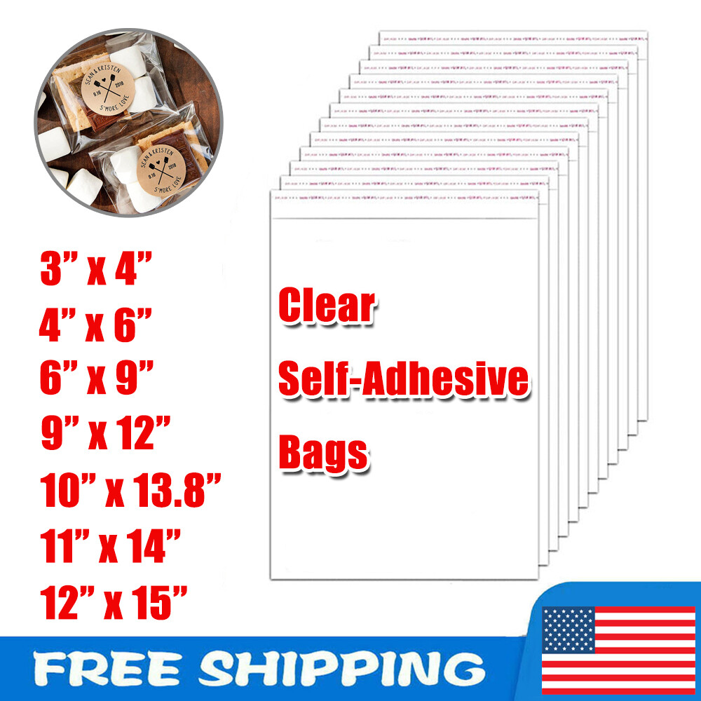 100-1000x Clear Plastic Bags Resealable Self Seal Cello Bag Tape Poly Apparel