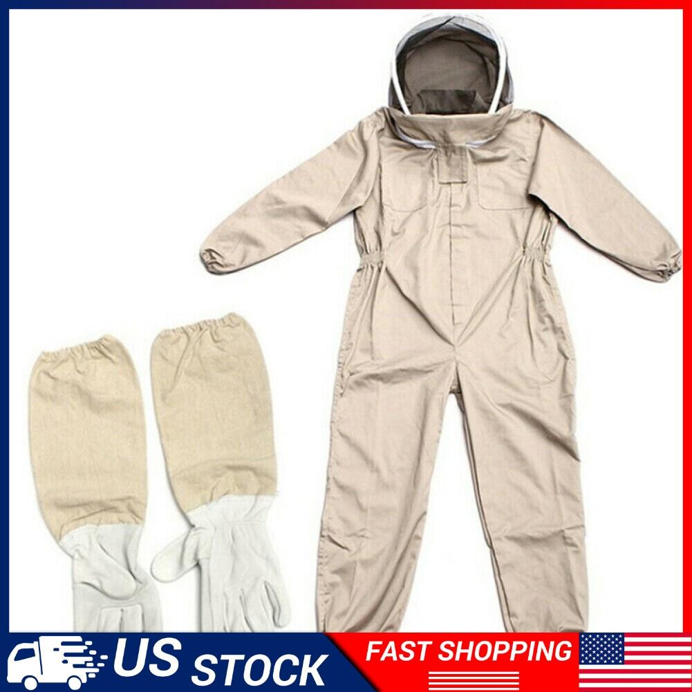 XXL Full Body Ventilated Beekeeping Suit Veil Hood Gloves Protective Bee Jacket