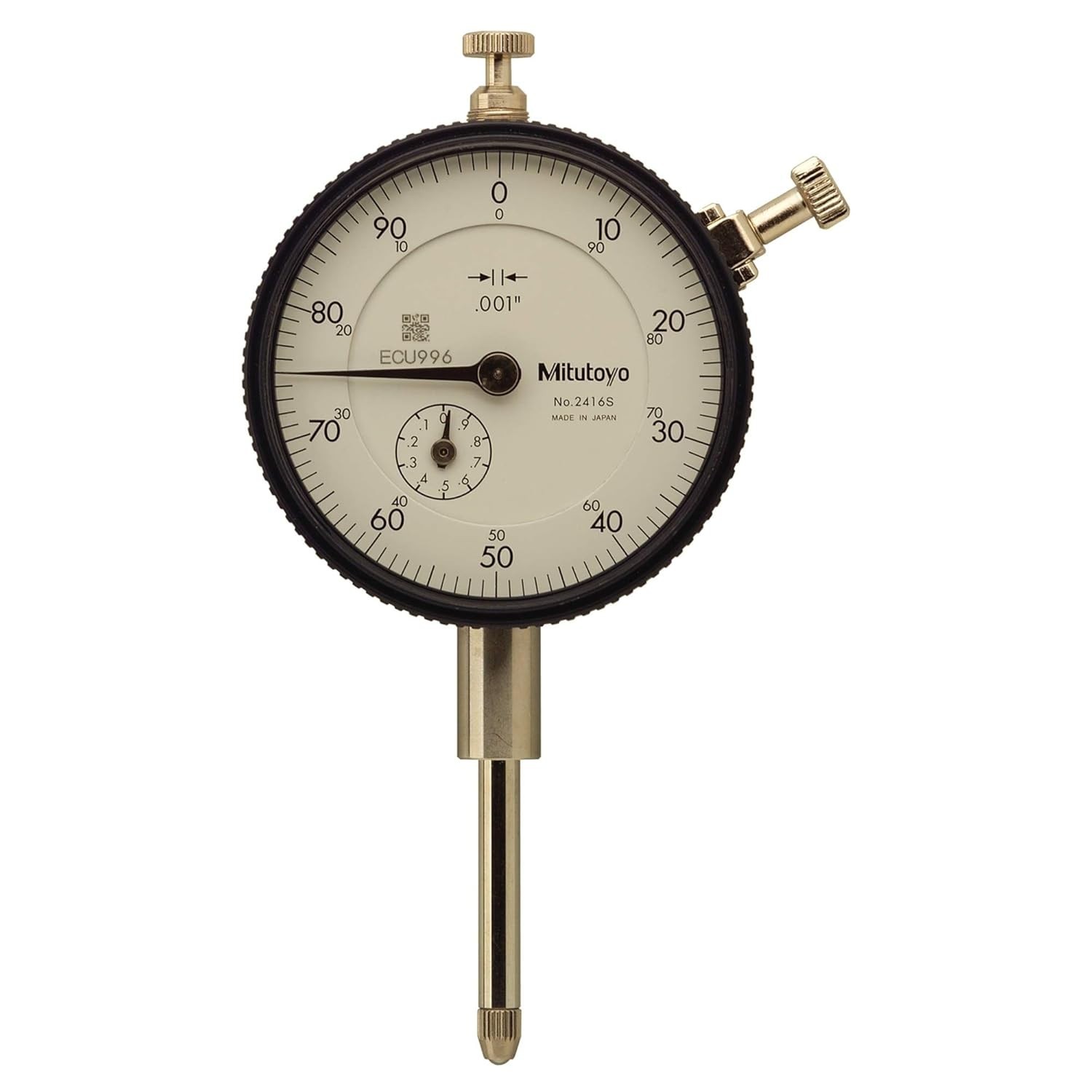 Mitutoyo 2416S Dial Indicator 0-1″ Range 0.001″ Graduation 0.375″ Stem Lug Back
