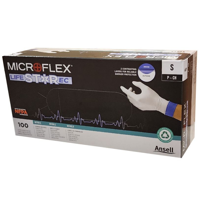 *200-Gloves* Ansell MicroFlex LIFESTAR EC PF Dual Layer Extended Cuff LSE-104-S