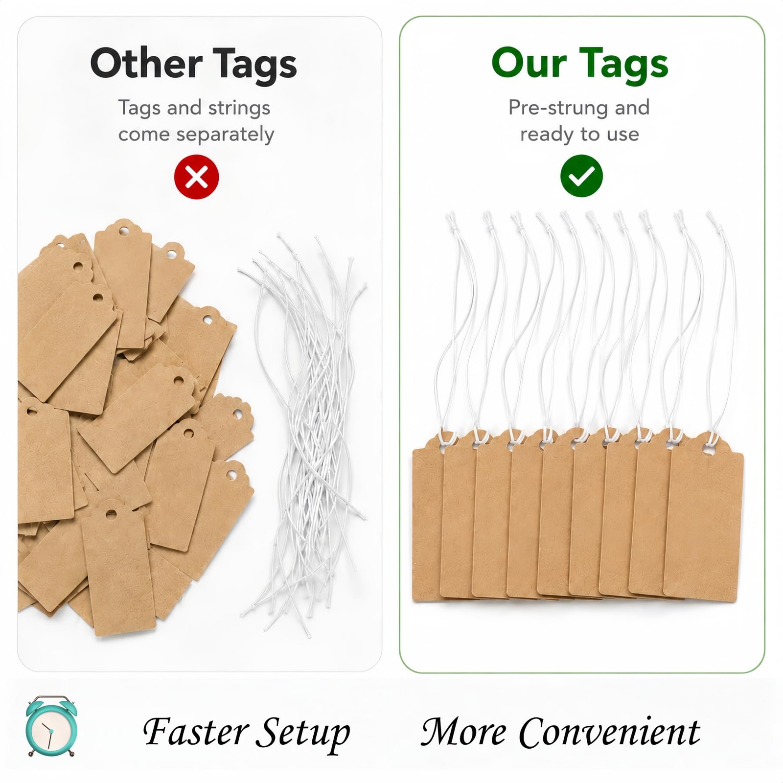 300 Pcs Small Price Tags with Elastic String, Brown Kraft Jewelry Tags