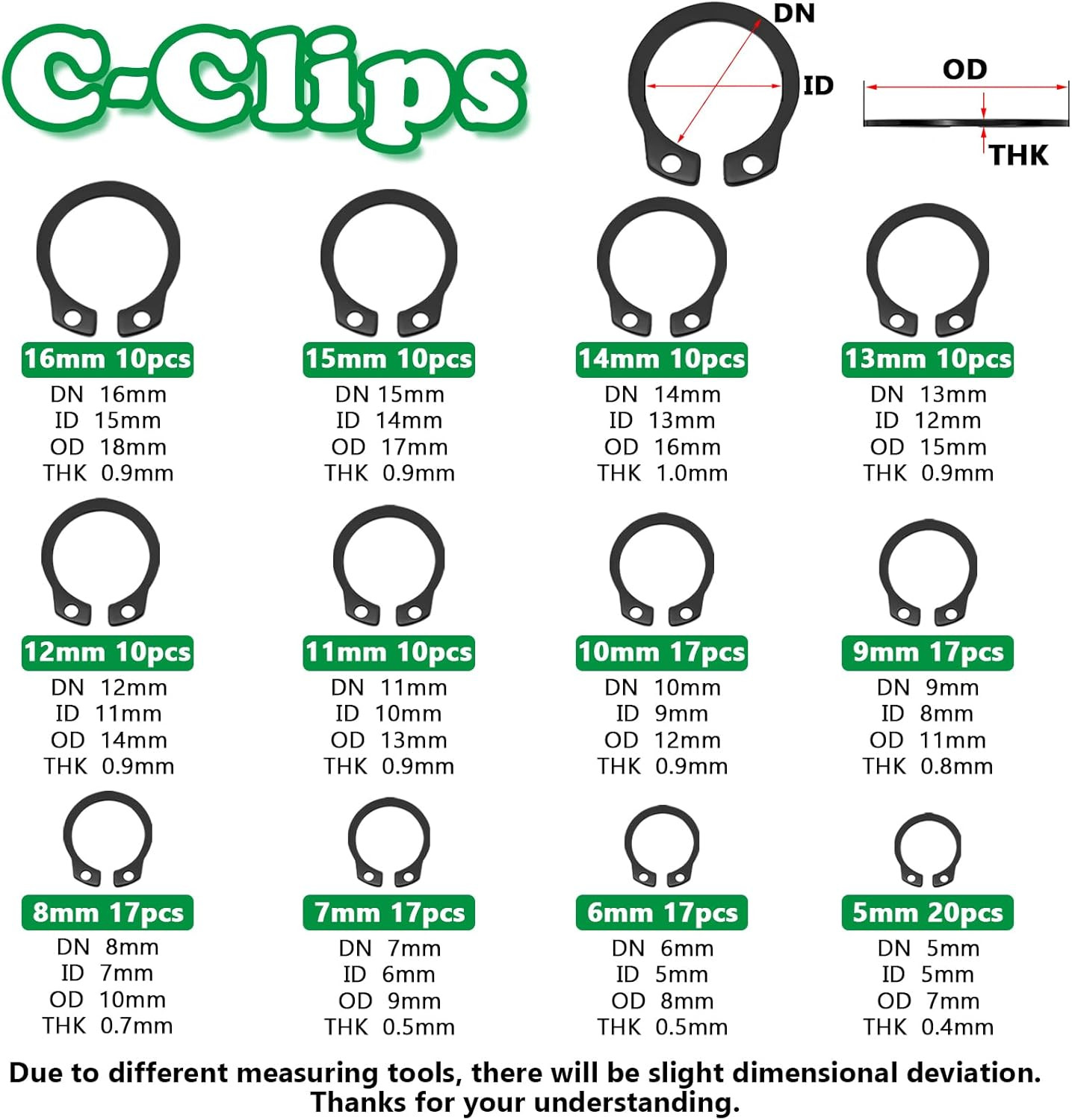 330PCS Snap Rings Assortment Kit, E Clips Assortment Kit (2MM-12MM) and C Clips