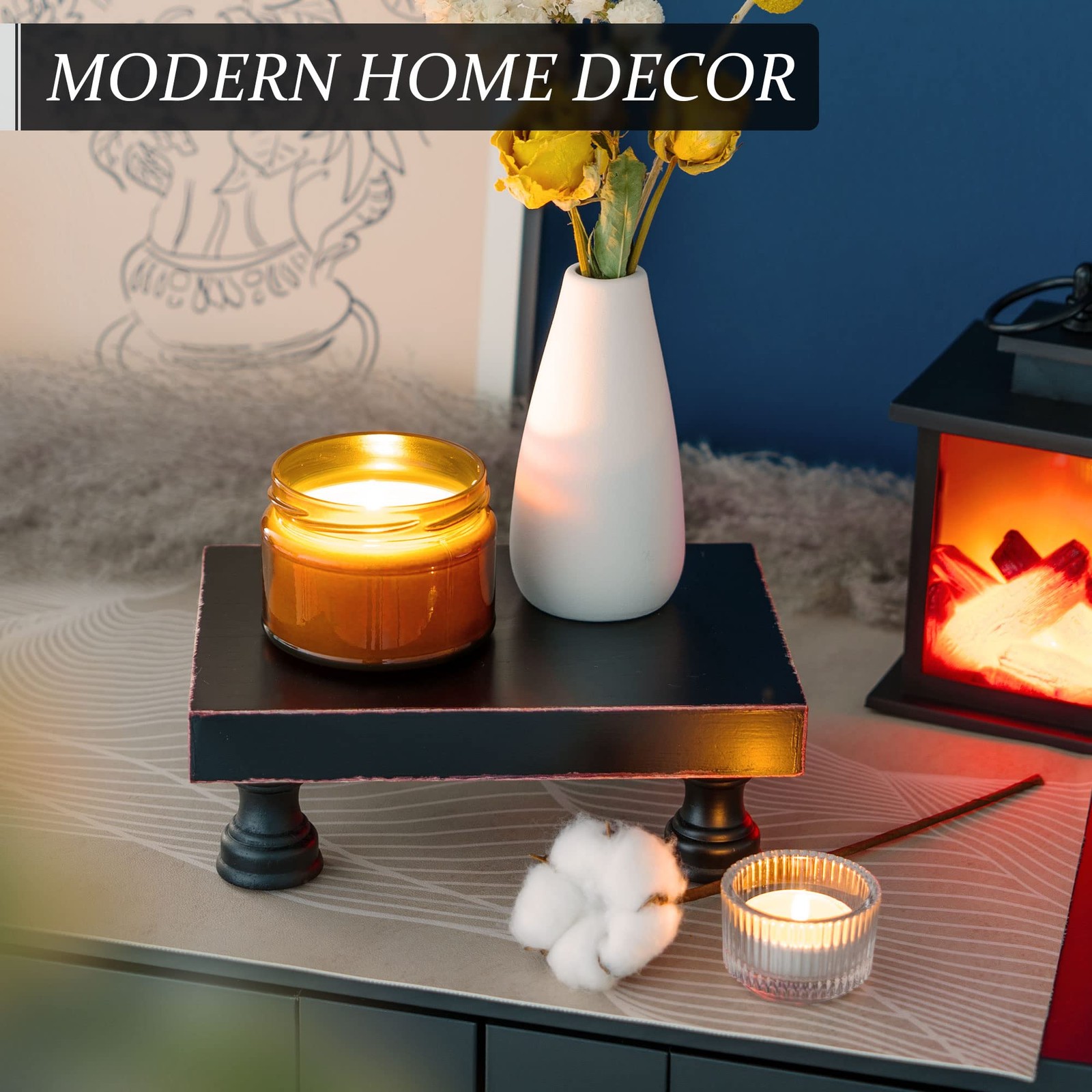 Modern Pedestal Stand For Kitchen Decor Decorative Wood Riser For Display And