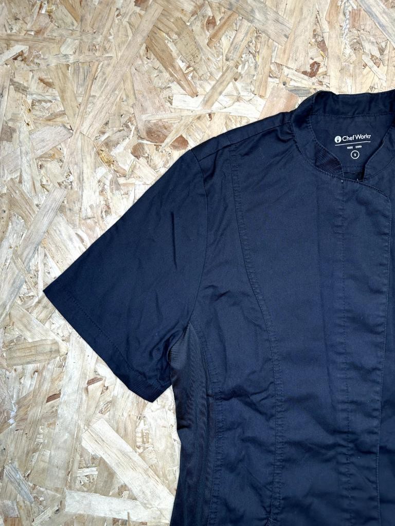 Chef Works Womens Black Short Sleeve Chef Coat Jacket Size Small Snap Front
