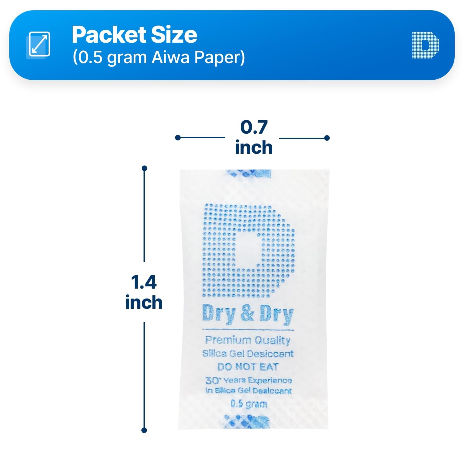 500 Pack White 0.5 Gram Food Safe Silica Gel Desiccant Packets Storage