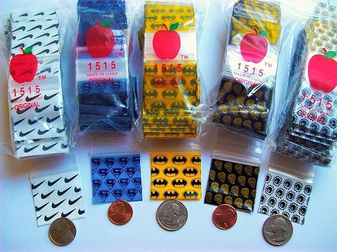 DIME BAGS – ELITE PATTERN MIX 1200pcs 1.5″ x 1.5″ APPLE 1515 ! (12 Packs x 100)