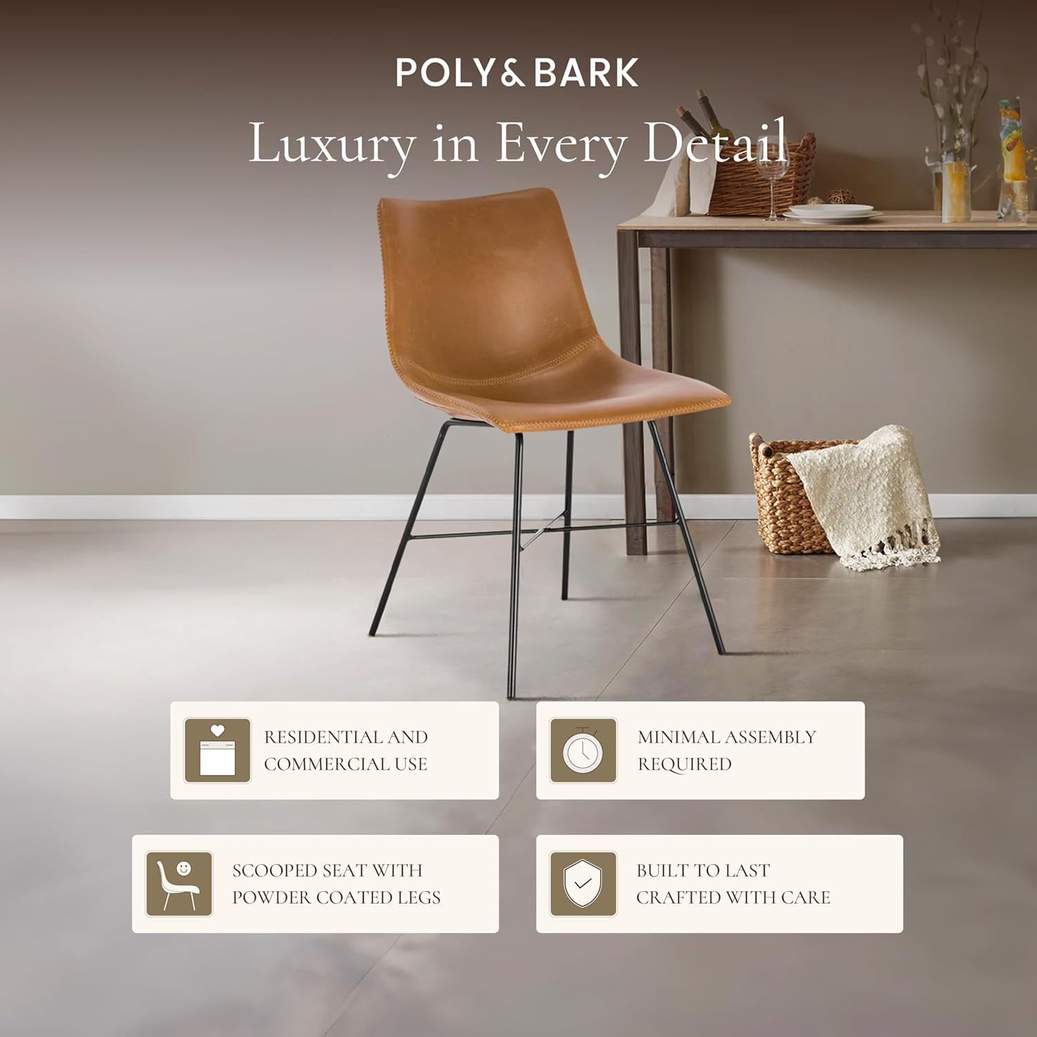 POLY & BARK Paxton Leather Dining Chairs – Set of 2 Modern Dining Room Chairs wi