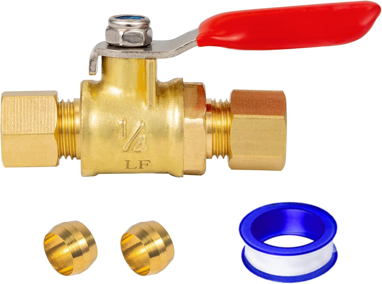 Lead-Free Brass Mini Ball Valve Shut off Switch,1/4 Inch Compression by 1/4 Comp