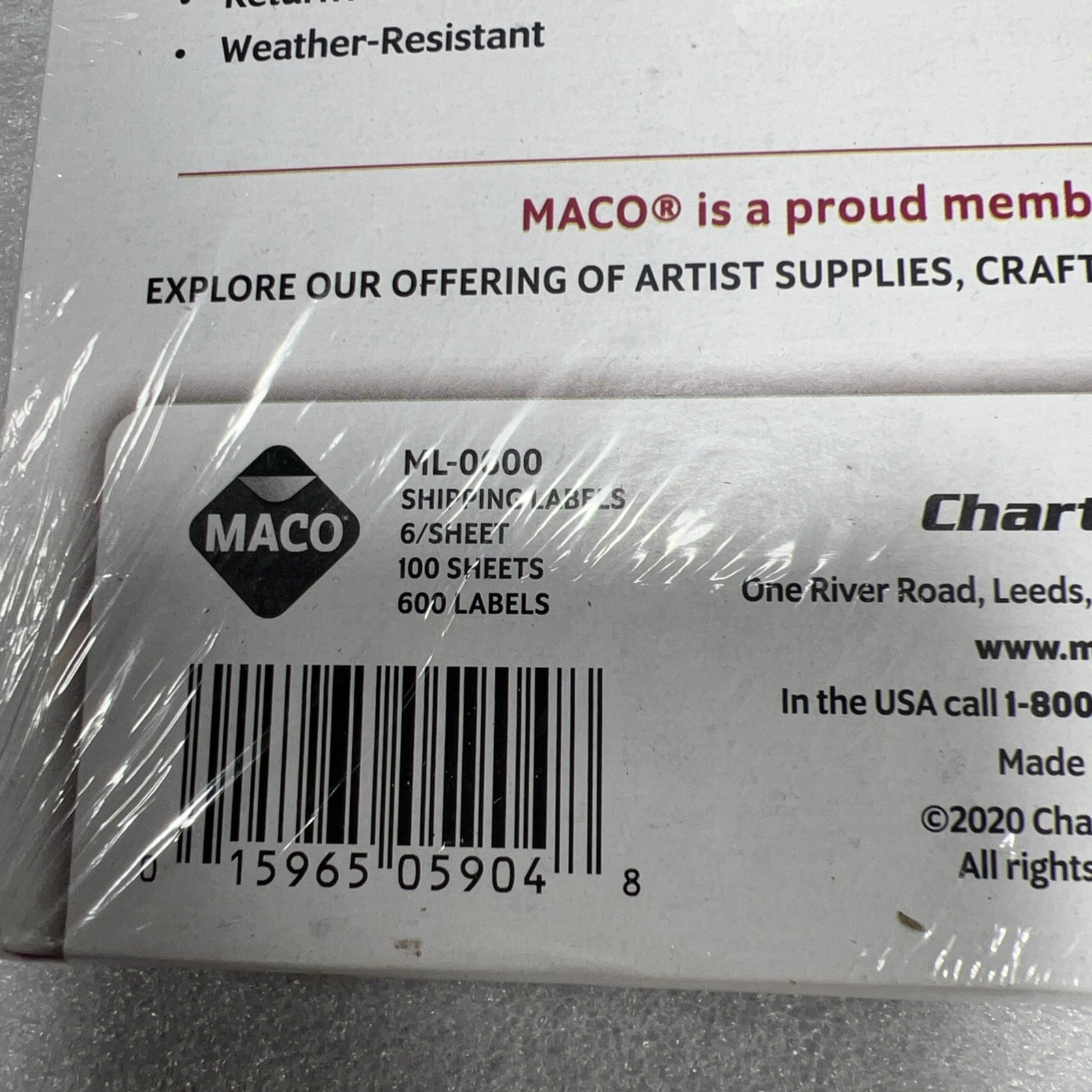 MACO (100 SHEET,600LABELS TOTAL) Jam-Free Laser/Inkjet Labels 31/2”x4”White