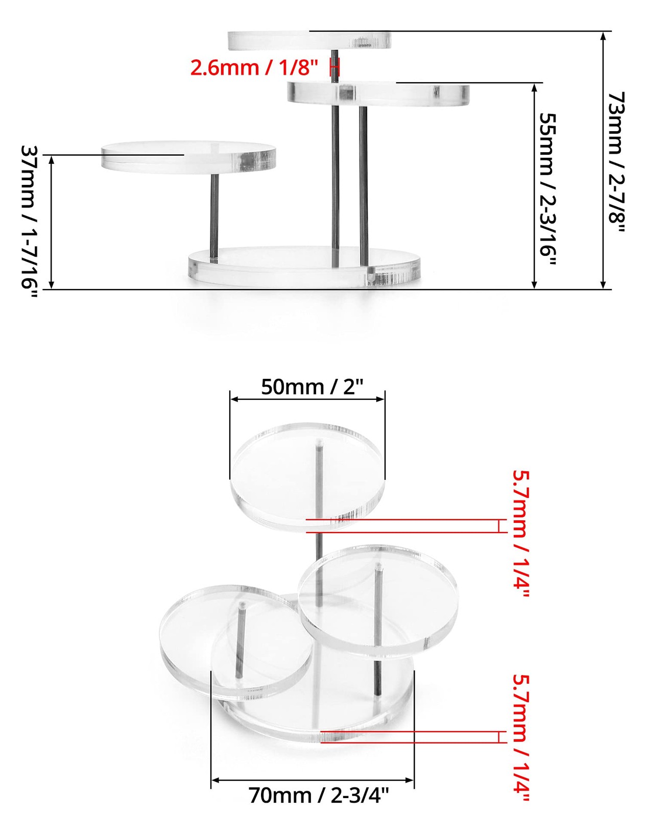 QWORK Round Acrylic Products Display Riser Stands, 3 3 Tier, 2 Pack, Clear