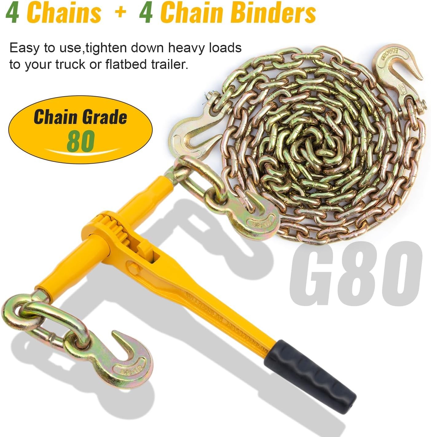 Chain and Binder Kit 3/8″-1/2″ / 5/16”-3/8”Ratchet Load Binder 10′ / 20″ Chain