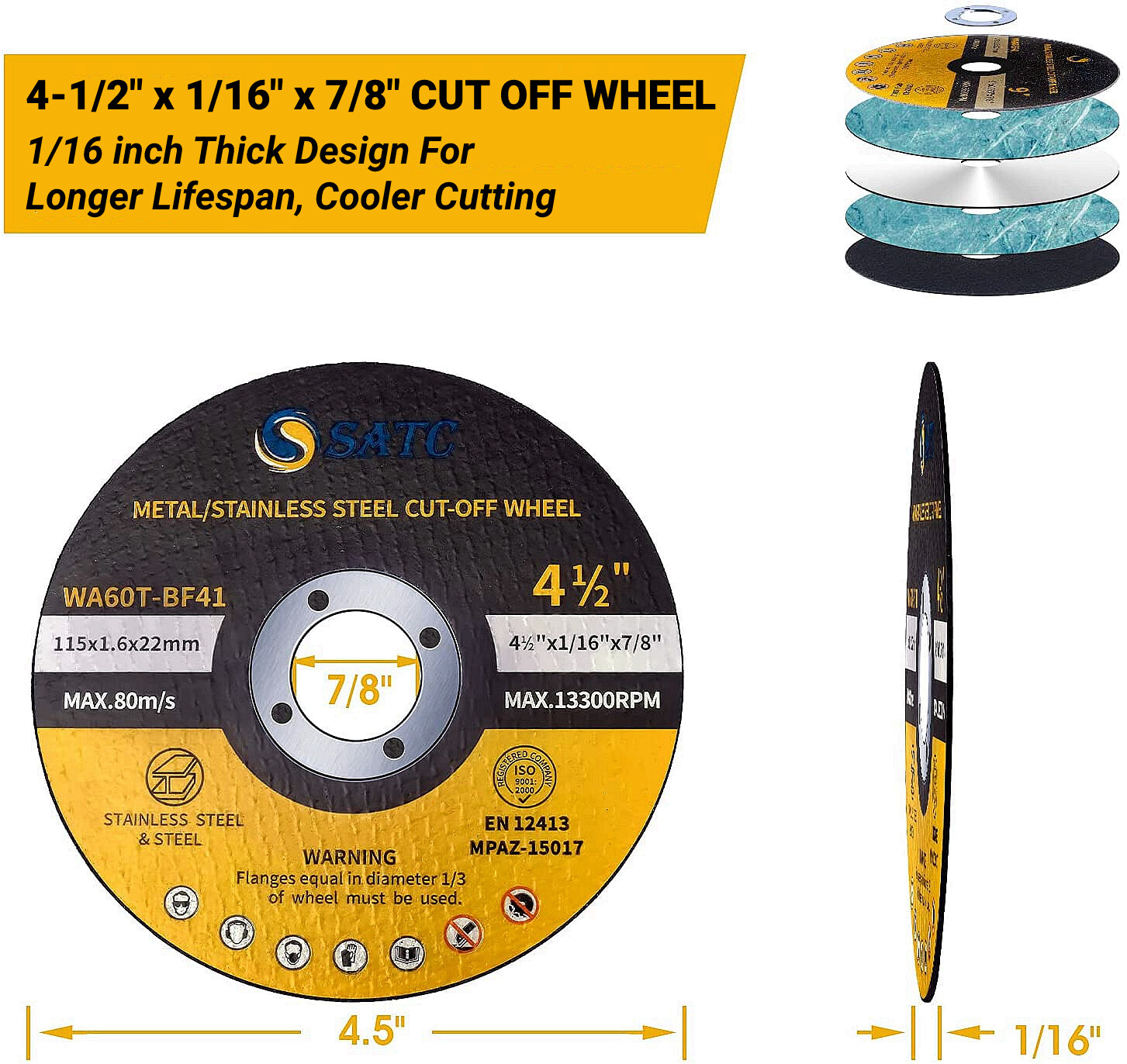 50 Pack 4.5″ Cut Off Wheels 4-1/2 x1/16 x7/8″ Metal Stainless Steel Cutting Disc