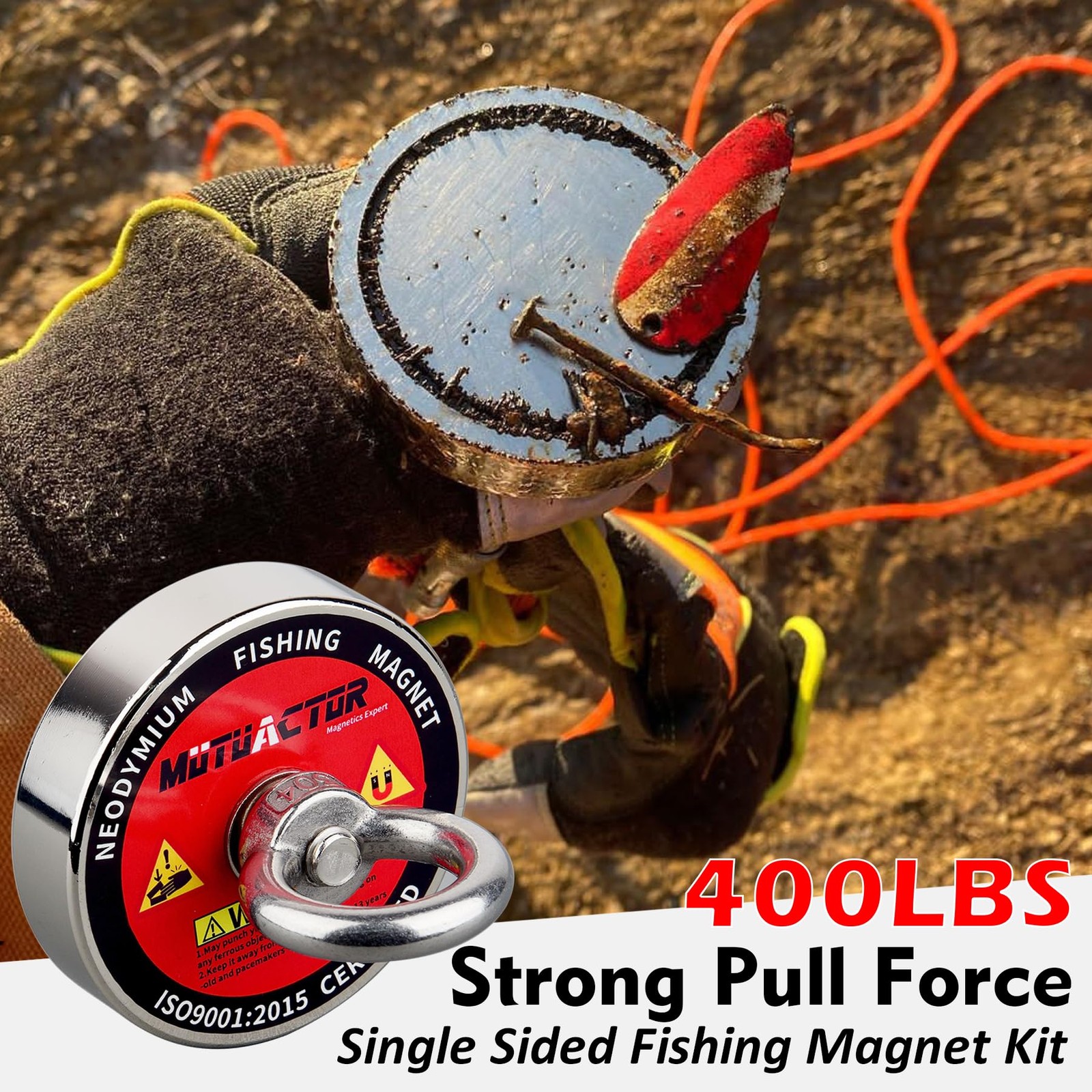 400lbs Neodymium Magnet Fishing Kit with 20m Rope for Treasure Hunting