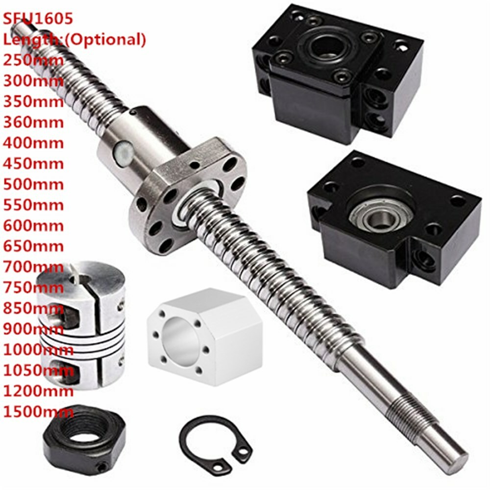 SFU1605 L250mm-1500mm Ballscrew BF12/BK12 with Locknut and 0.25”x0.39” Couplers