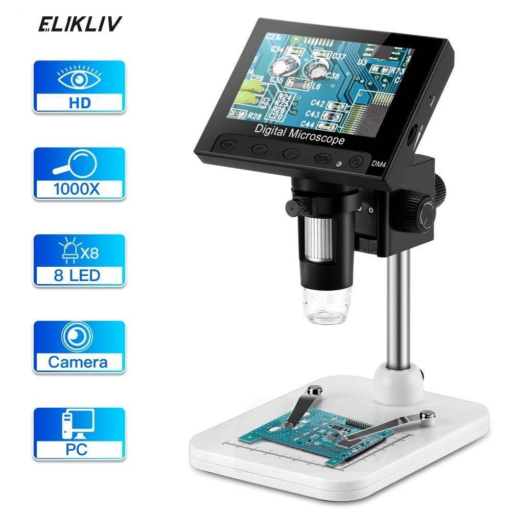 Elikliv Digital Microscope 1000X 4.3” LCD Screen Jewelry Loupe Coin Magnifier