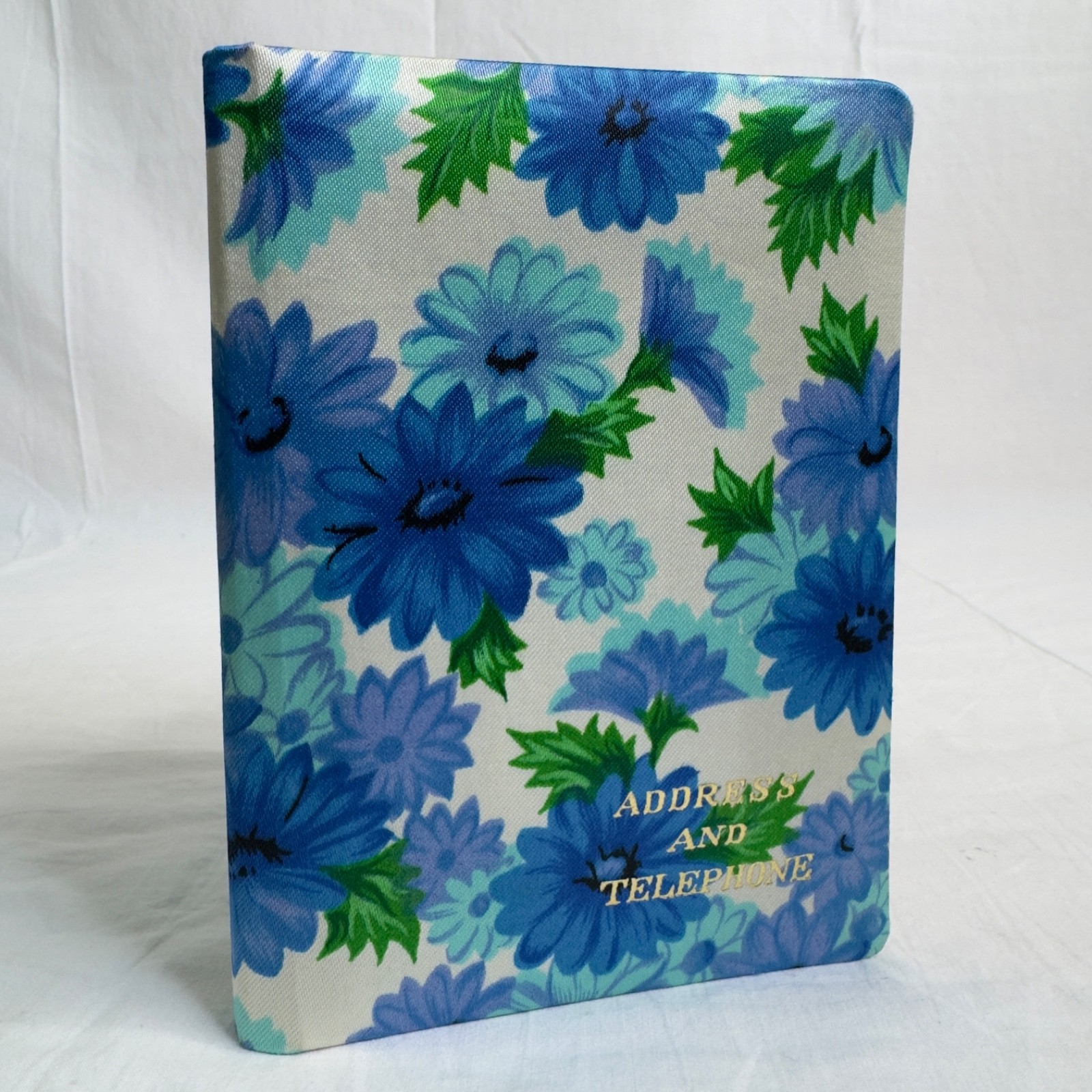 VTG 1960s “FLOWER POWER” Retro BLUE FLORAL Fabric ADDRESS & TELEPHONE Book JAPAN