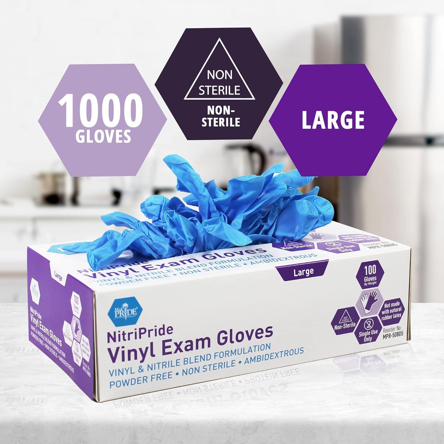 MED PRIDE Nitrile/Vinyl Blend Exam Gloves, Powder-Free, Latex-Free, Disposable