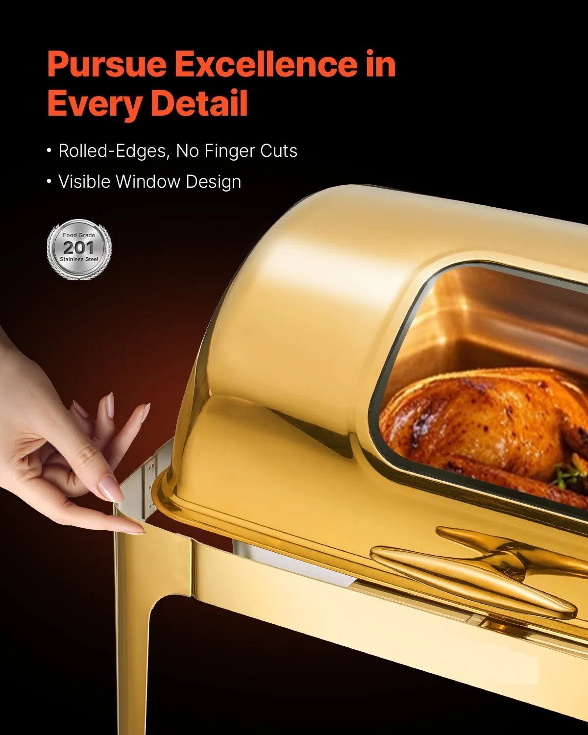 Roll Top Chafing Dish Buffet Complete Set, 9Qt Stainless Steel Chafer with Full