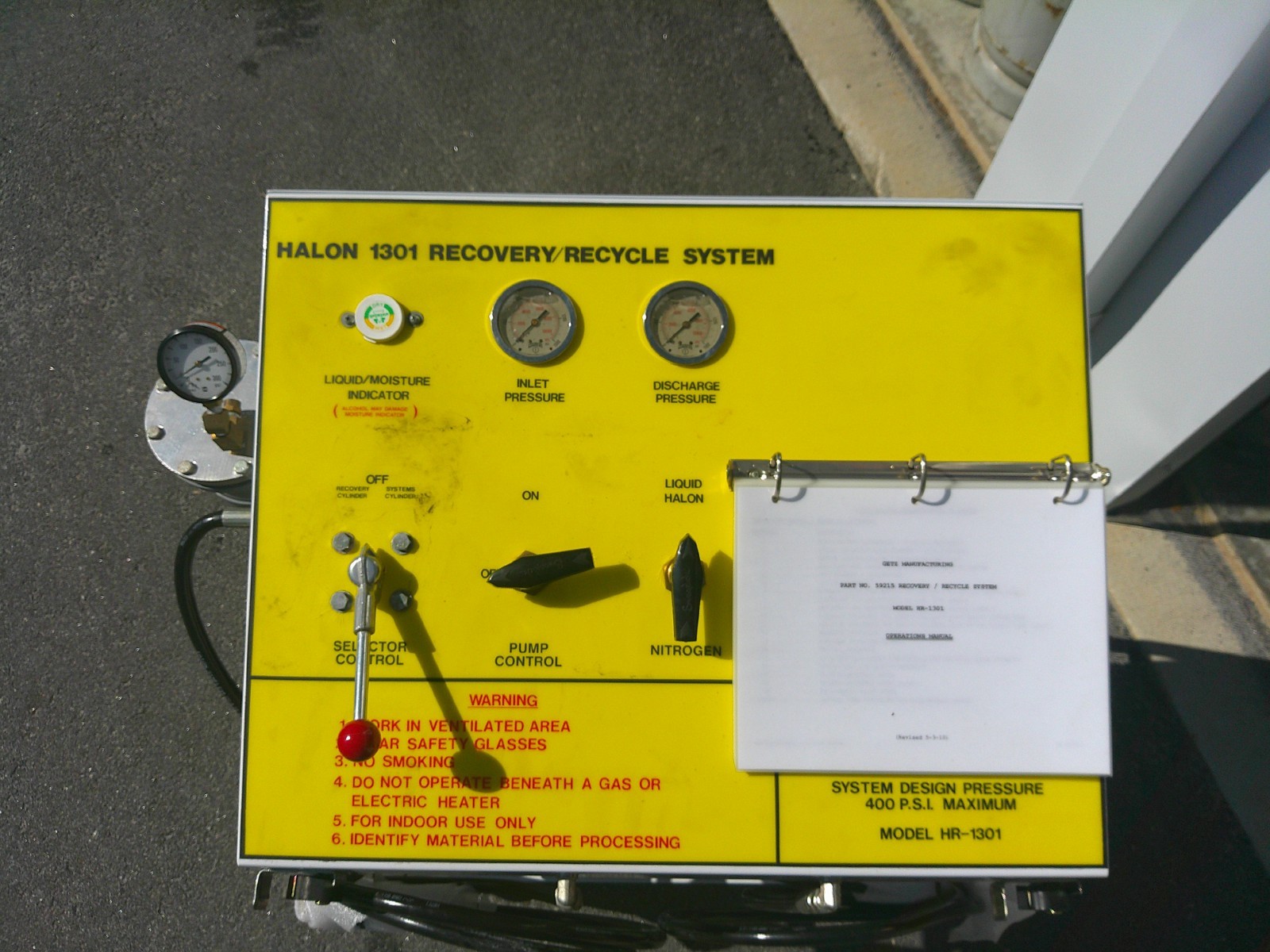 GETZ – HALON RECOVERY / RECYCLE SYSTEM MODEL HFC-227/HALON 1301