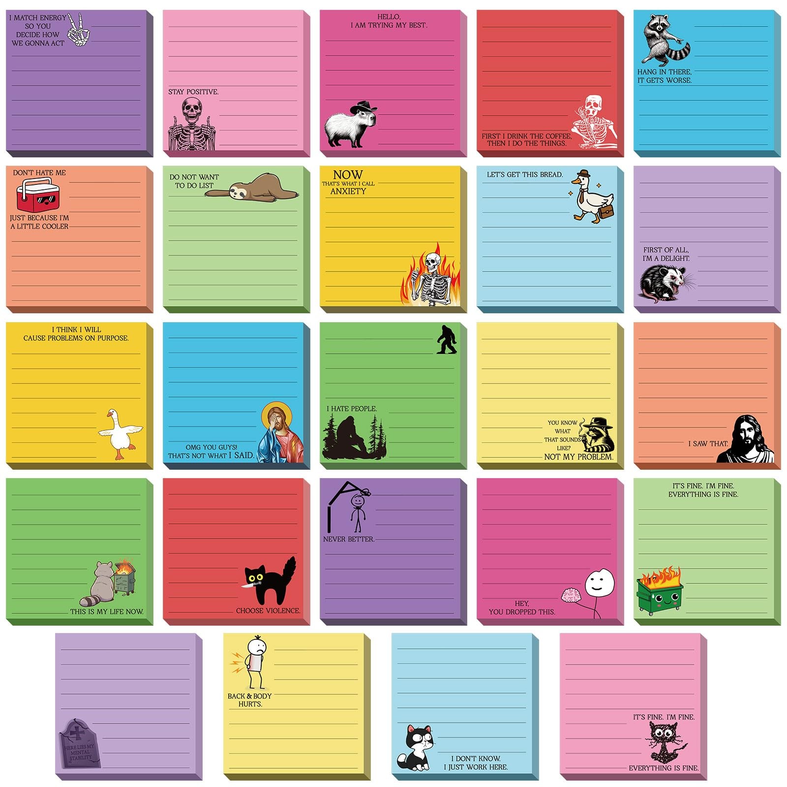 24 Pcs Funny Sticky Notes for Work 3×3 Inches Sarcastic Self Adhesive Notepad…