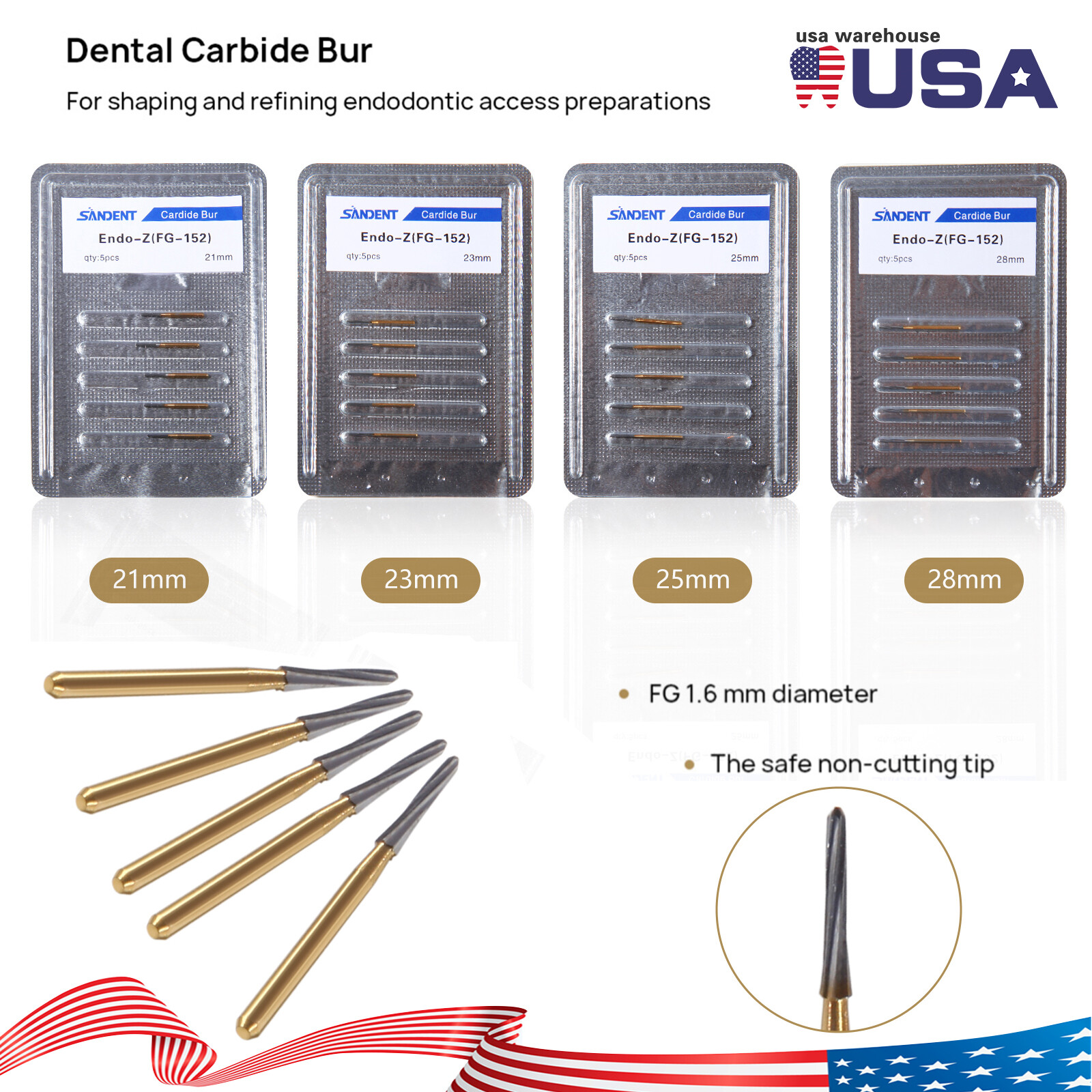 5-100 pcs Dental Carbide Bur Endo-Z Tungsten Steel Drills FG 21mm/23mm/25mm/28mm