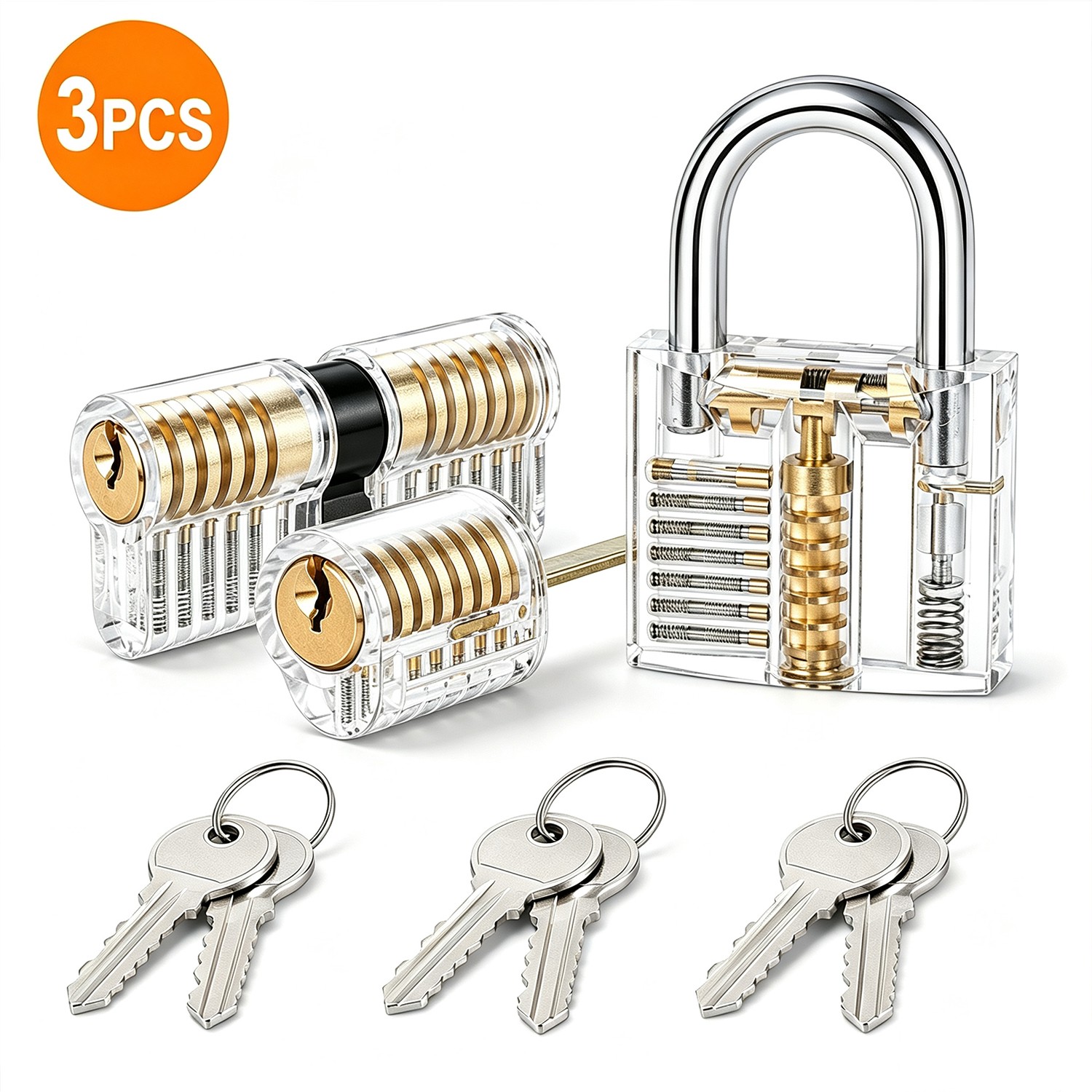 3PC Clear Acrylic Practice Lock Transparent Cutaway Pin Tumbler Training Set