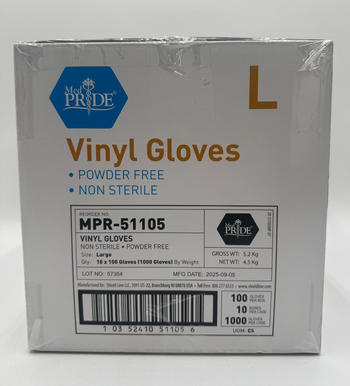 Medpride Medical Vinyl Examination Gloves, Powder Free, 10 Boxes, 1000 Total