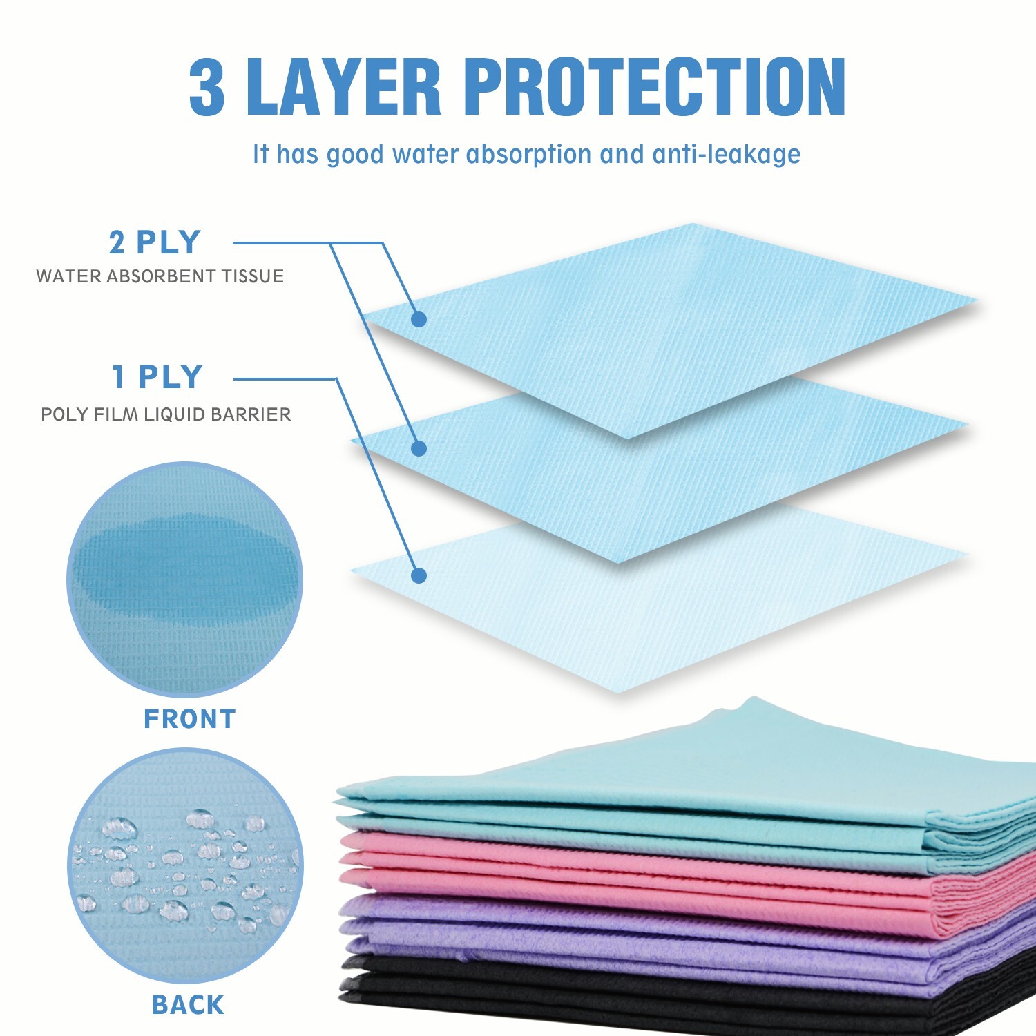 500pcs(4 Bags) 13″x18″ Blue Disposable Dental Bibs,Waterproof Resistant Napkin