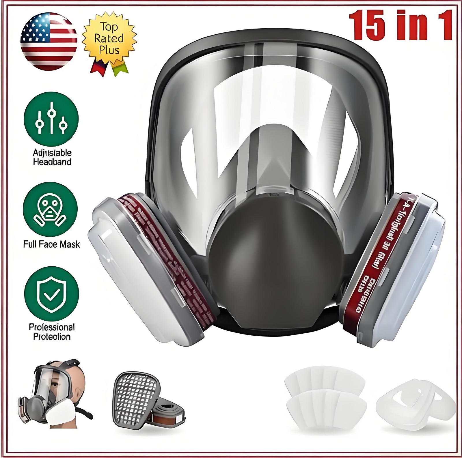 Full Face Safety Gas Mask Respirator For Spray Paint Chemical Dust Protection US
