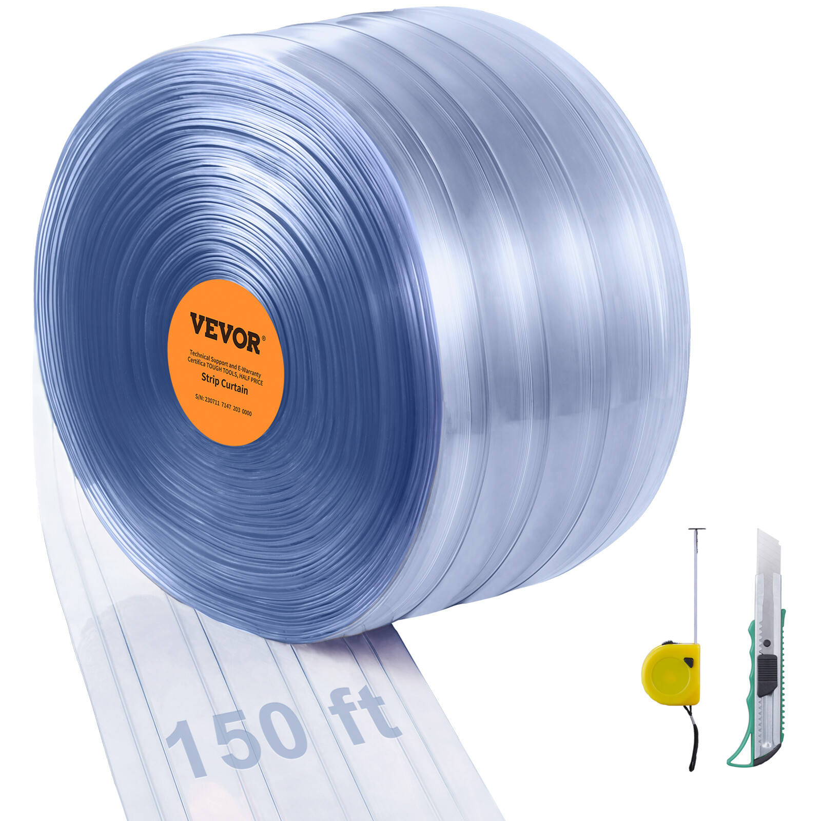 VEVOR Strip Curtain Ribbed PVC Door Curtain 150’x8″ Roll Cooler Freezer Plastic