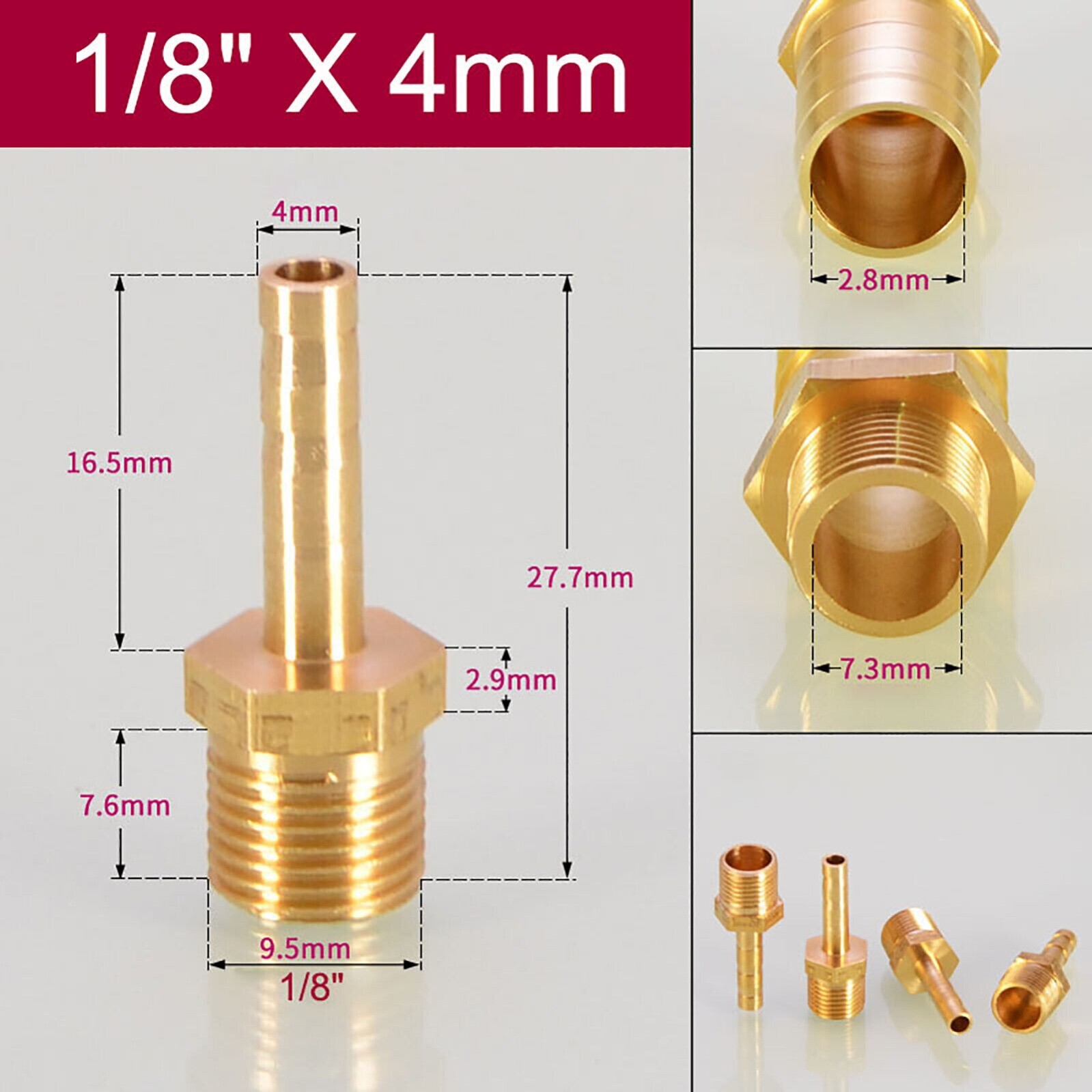Hose Barb 1/8″ 1/4″ Male NPT Brass Pipe Fitting NPT Thread Gas Fuel Water Air