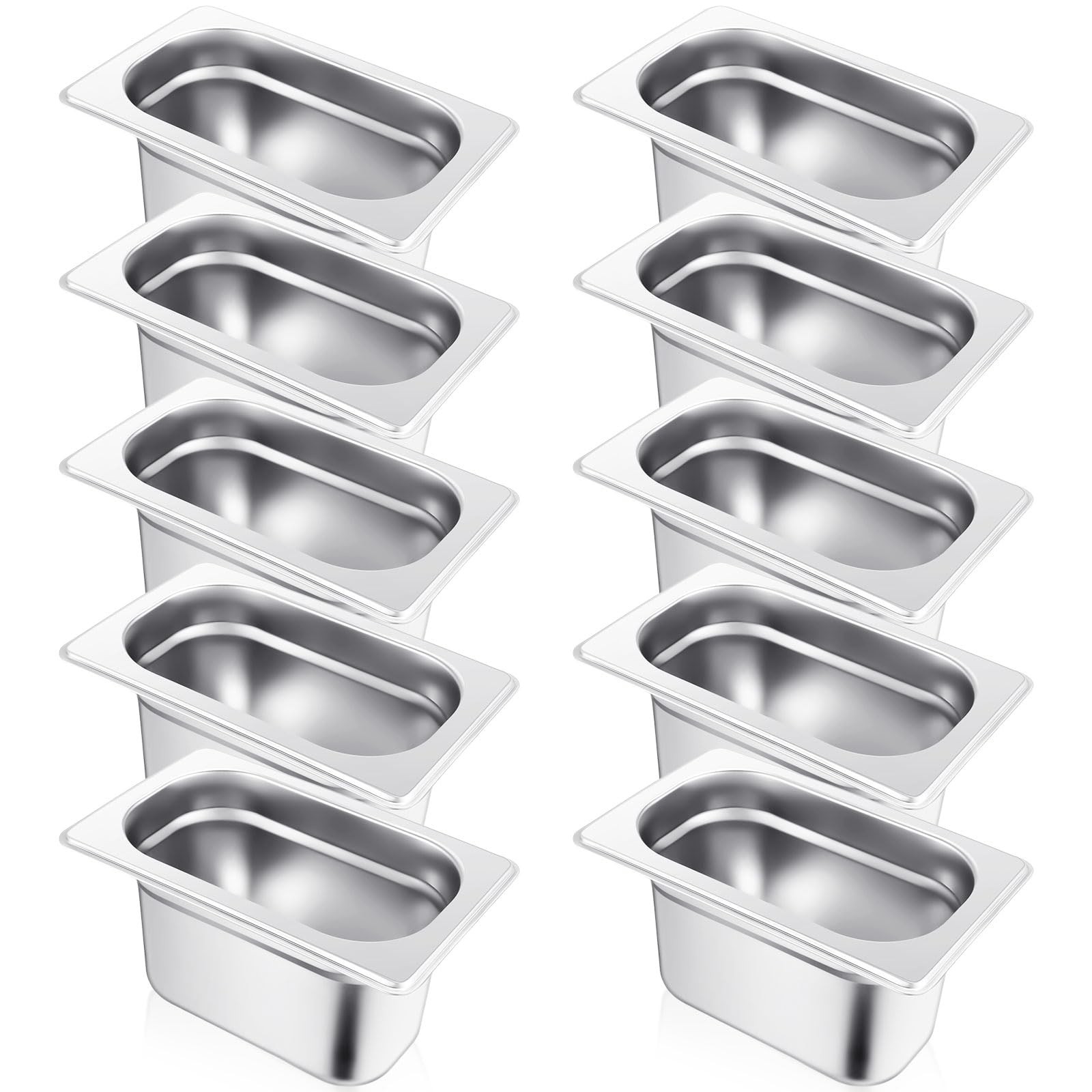 10 Pcs 1/9 Size 4 Inch Deep Hotel Pan Stainless Steel Steam Table Pan Commercial