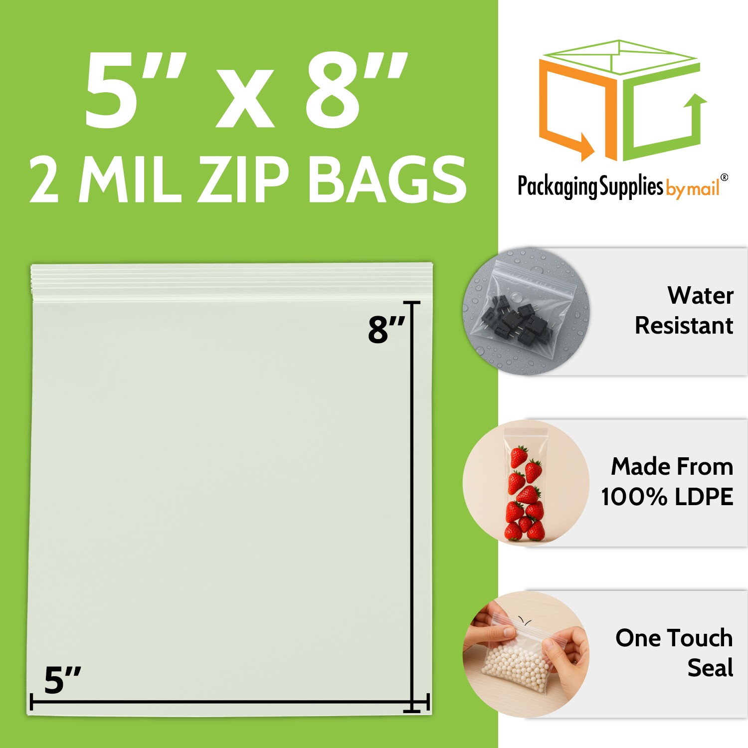 Zipper Reclosable Bag w/ Hang Hole 2 Mil 5″ x 8″ Plastic Polybags 1000 Pieces