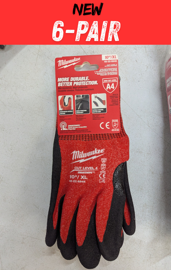 Milwaukee 48-22-8948 Cut Level 4 Nitrile Dipped Gloves XL 6-Pack NEW