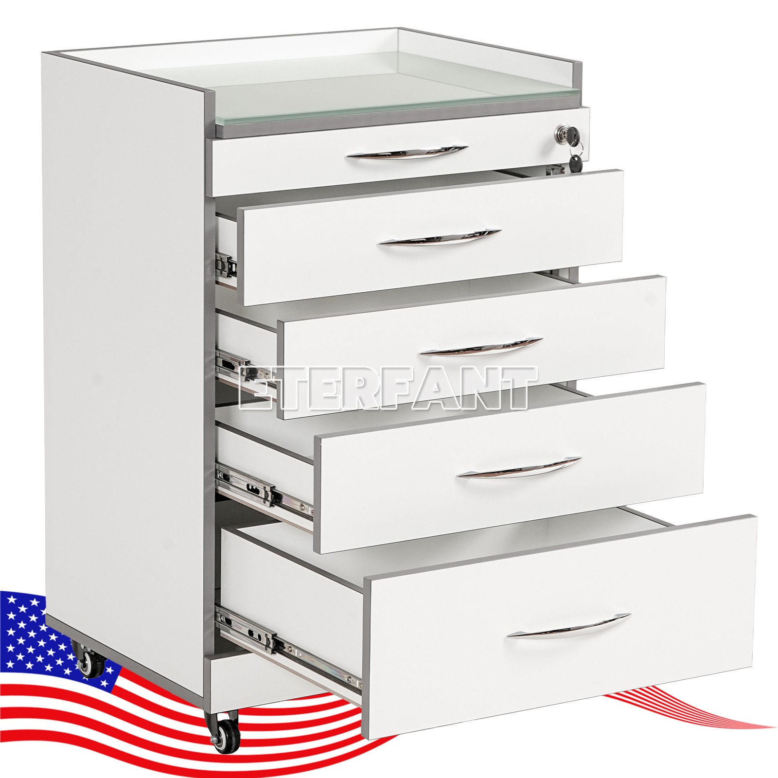Dental 3 Layer Mobile Trolley Medical Tool Cart/4 Drawers Storage Rolling Cart