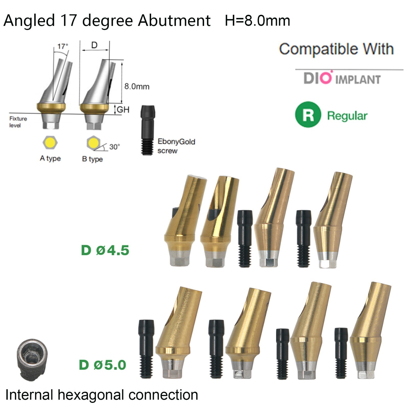 Dental DIO UFII Regular Straight Healing Abutment Impression Coping Zest locator