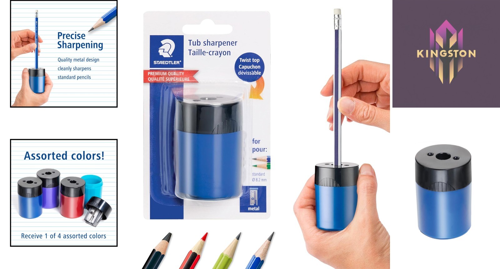 Portable Pencil Sharpener with Metal Blade – 1.5×1.5×2 Inches, Assorted Colors
