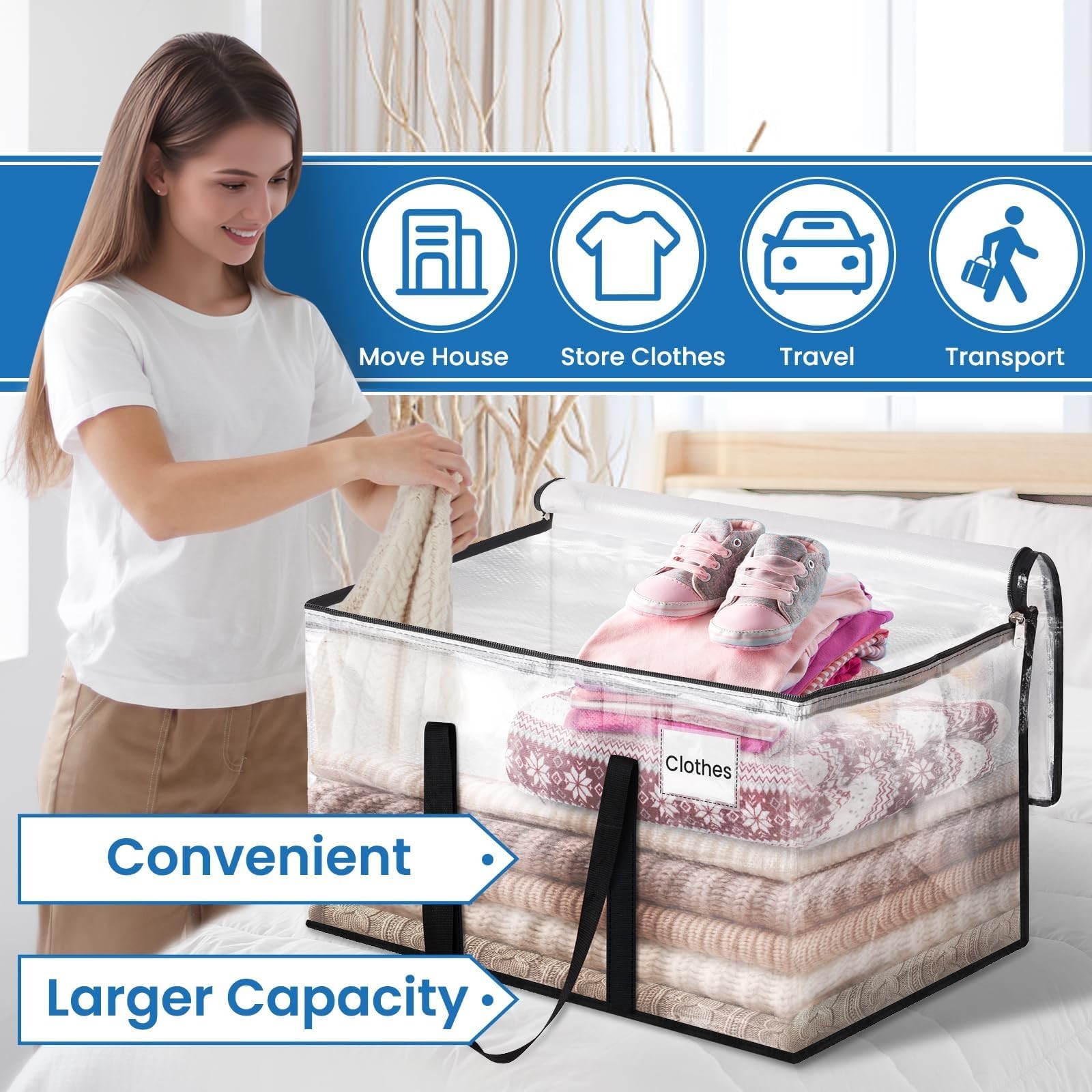 RoomHacks Heavy Duty Clear Moving Bags with Reinforced Handle and Double Zip…
