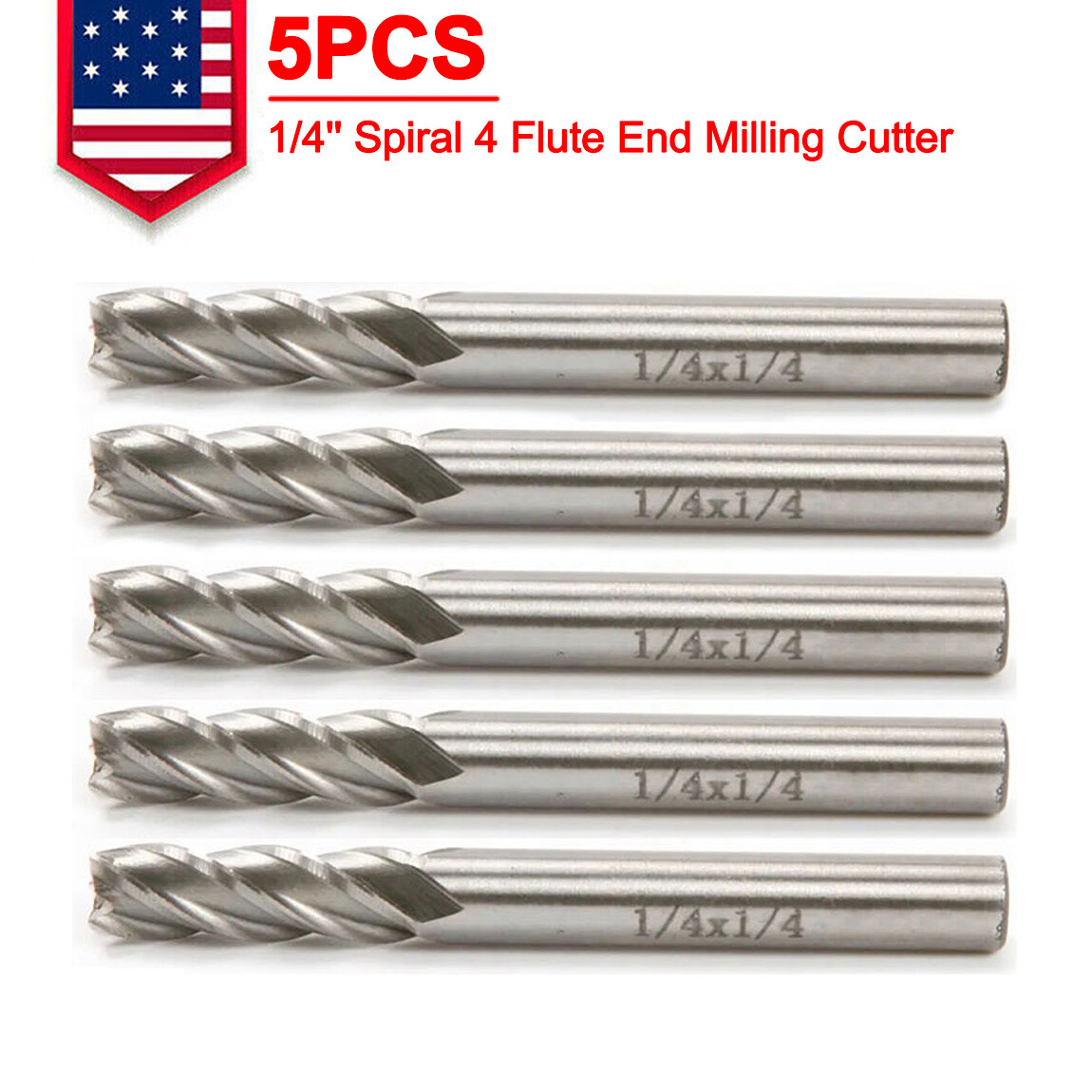 5x 1/4” Straight Shank Spiral 4 Flute End Milling Cutter CNC Drill Bit Maching