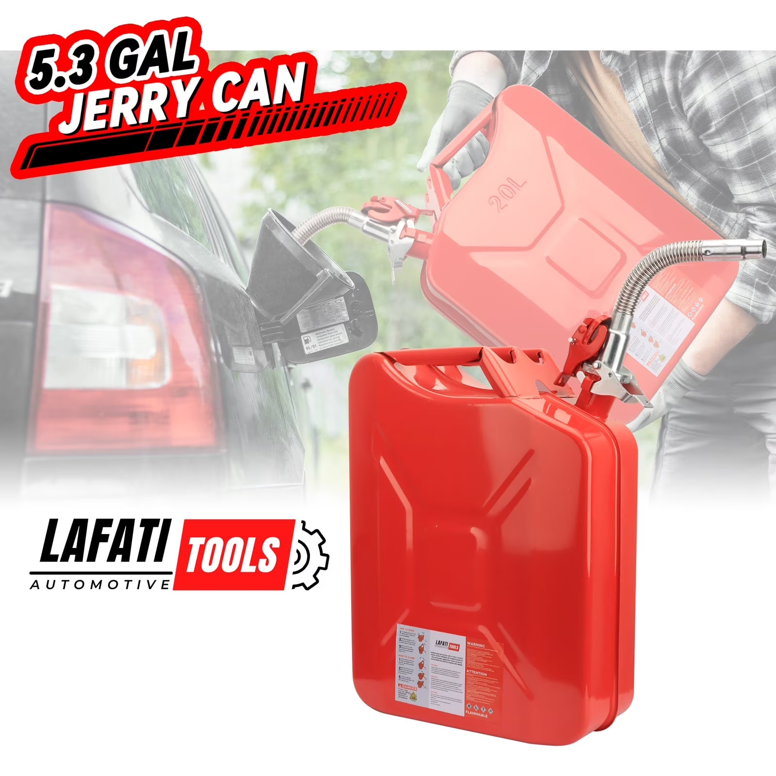 5 Gallon 20L Metal Gas Tank Can Power Emergency Backup Jerry Can Flexible Spout