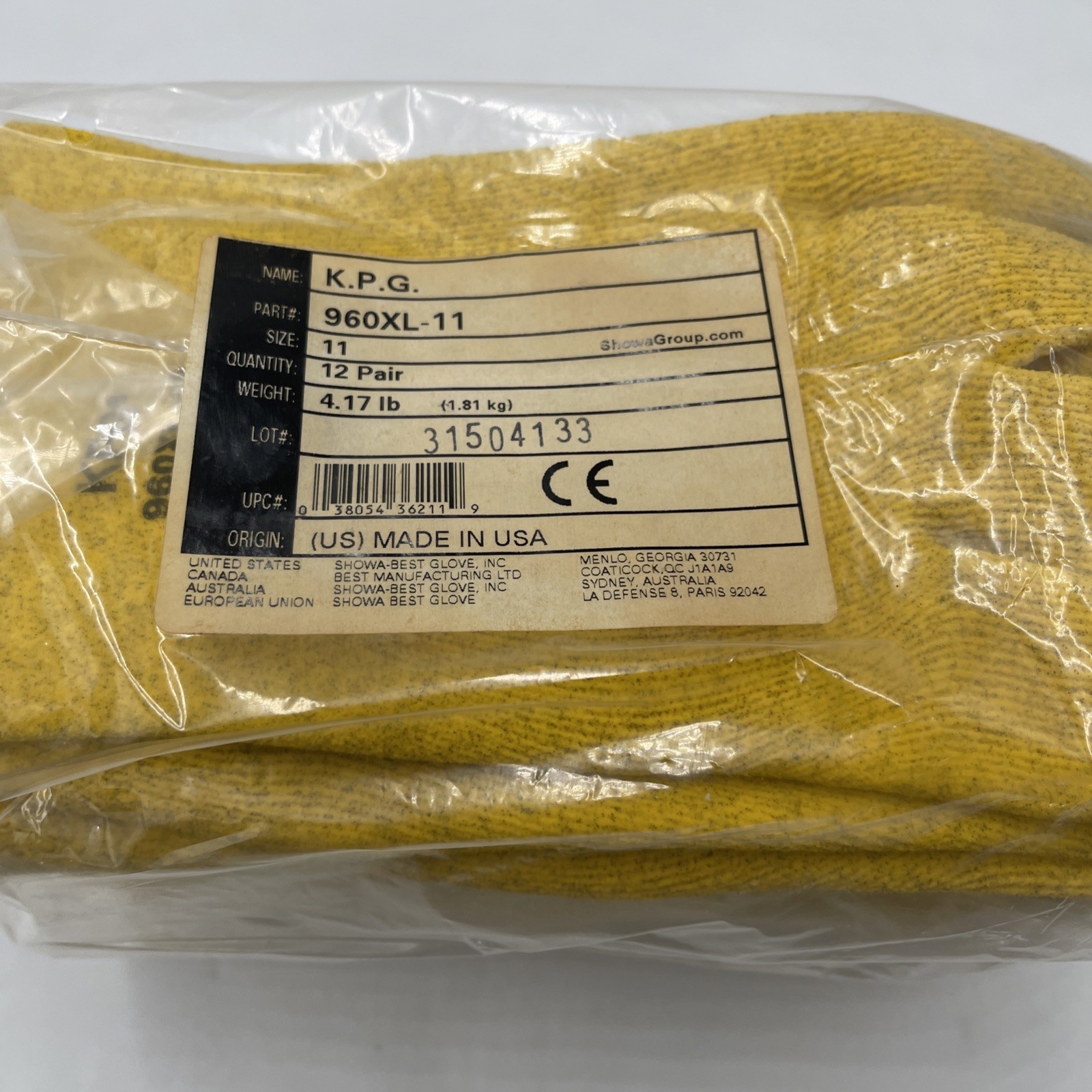 12 QTY Showa 960Xl-11 XL Coated Gloves PVC Textured Abrasion Level 3 Yellow