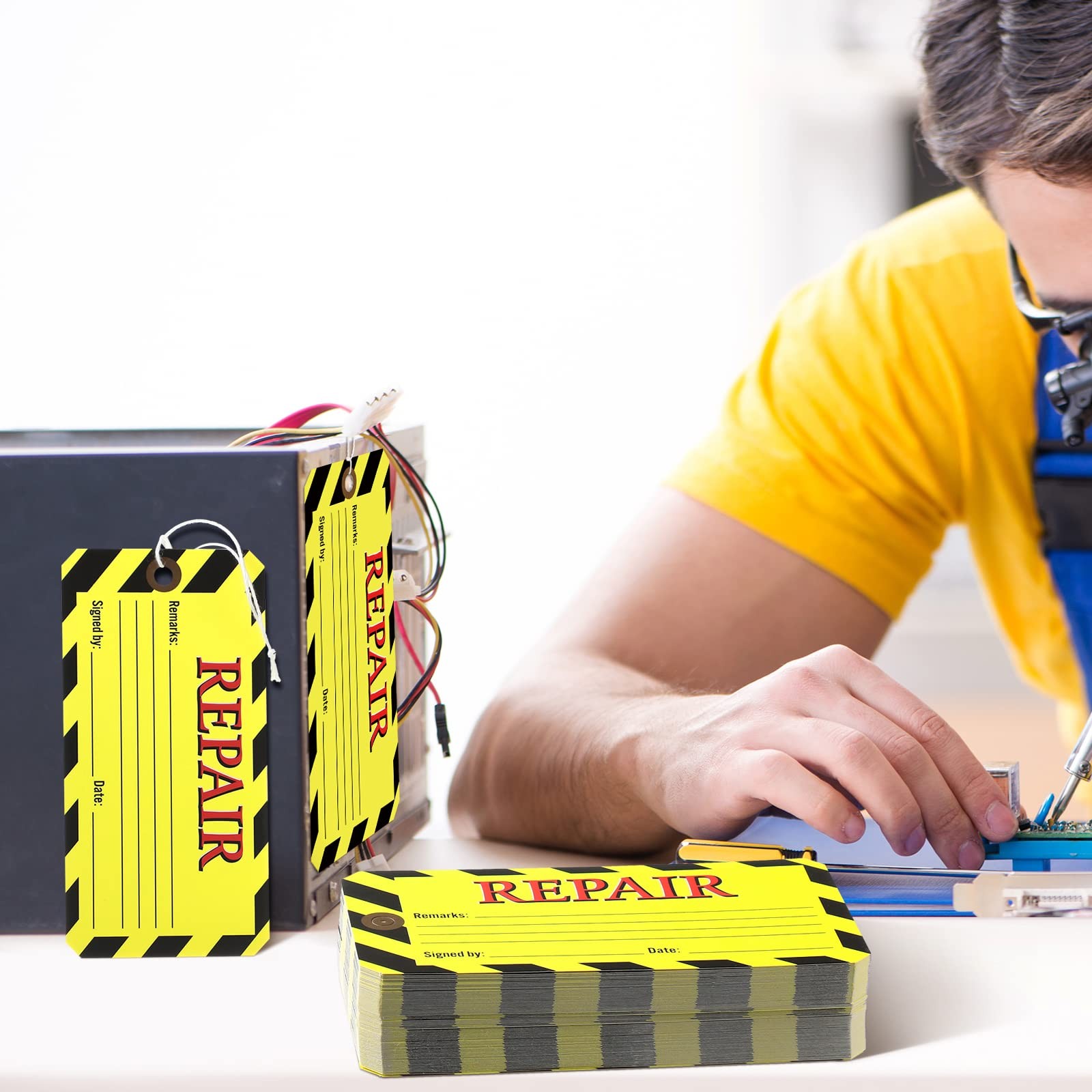Repair Tags Yellow Maintenance Required Wire Cotton String 2.6×5.3 In 120 PCS